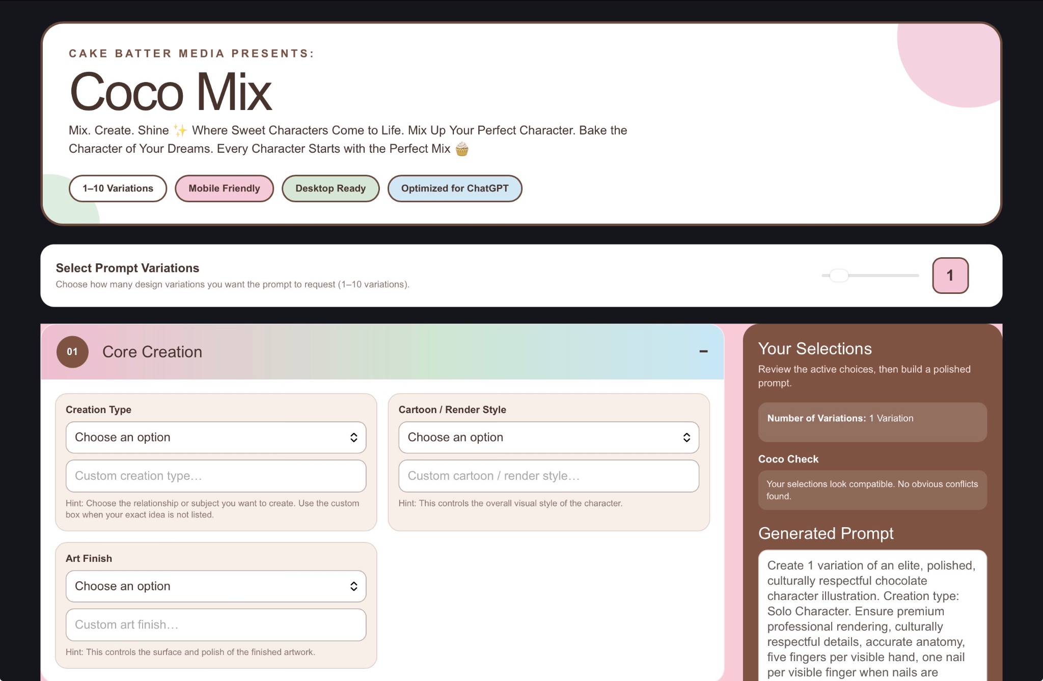 Coco Mix generator interface preview