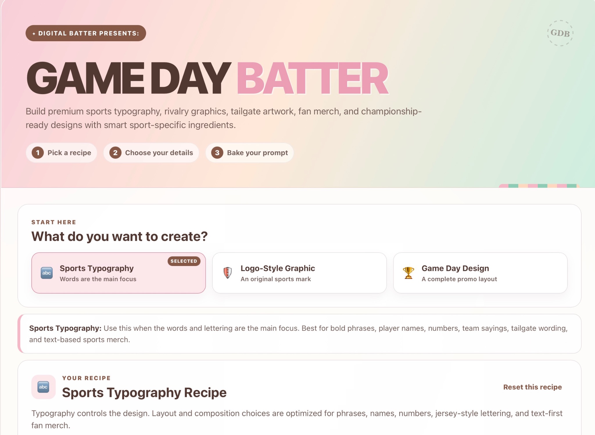 Game Day Batter generator interface preview