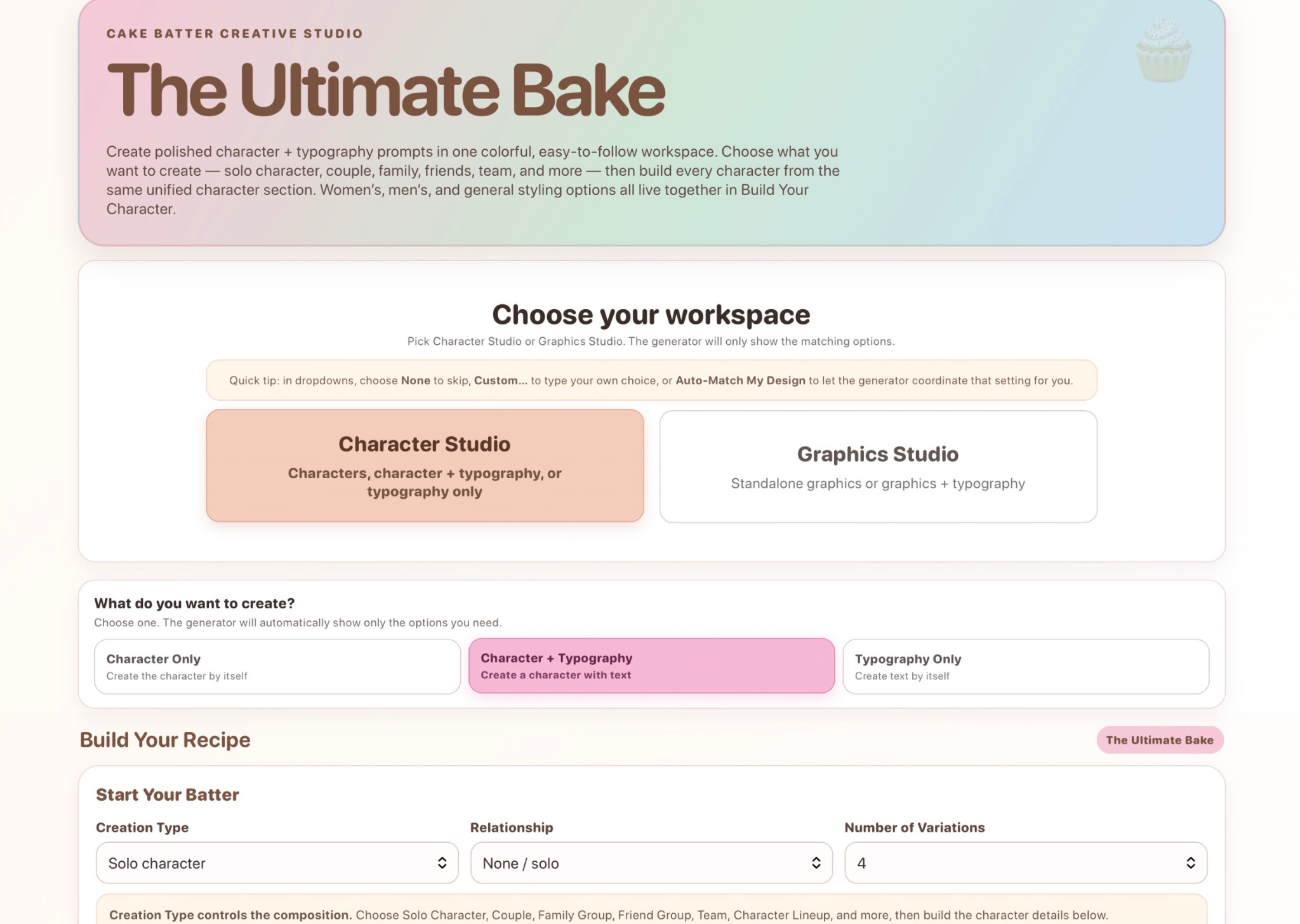 The Ultimate Bake generator interface preview