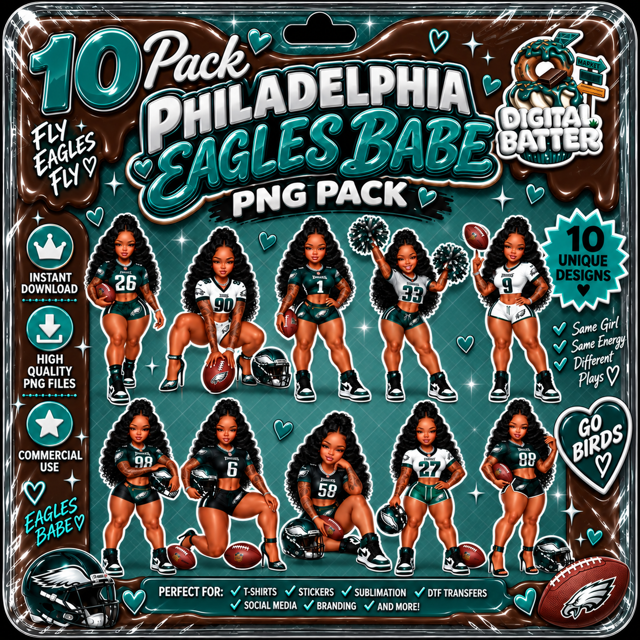 Philadelphia Eagles Babes 10-Pack digital PNG collection display