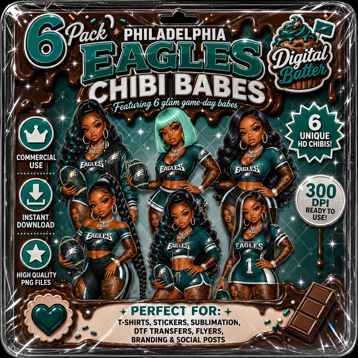 Philadelphia Eagles Chibi Babes 6-Pack digital product preview